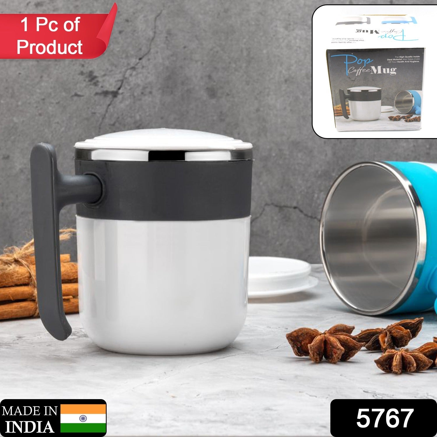 Stainless Steel Insulated Coffee/Tea Mug with Lid – Double Wall Hot Beverage Travel Cup, Milk Mug for Office & Home Use (1 Pc) Stainless Steel Insulated Coffee/Tea Mug with Lid – Double Wall Hot Beverage Travel Cup, Milk Mug for Office & Home Use (1 Pc)